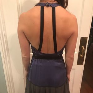 Navy blue and black cocktail dress with sexy back